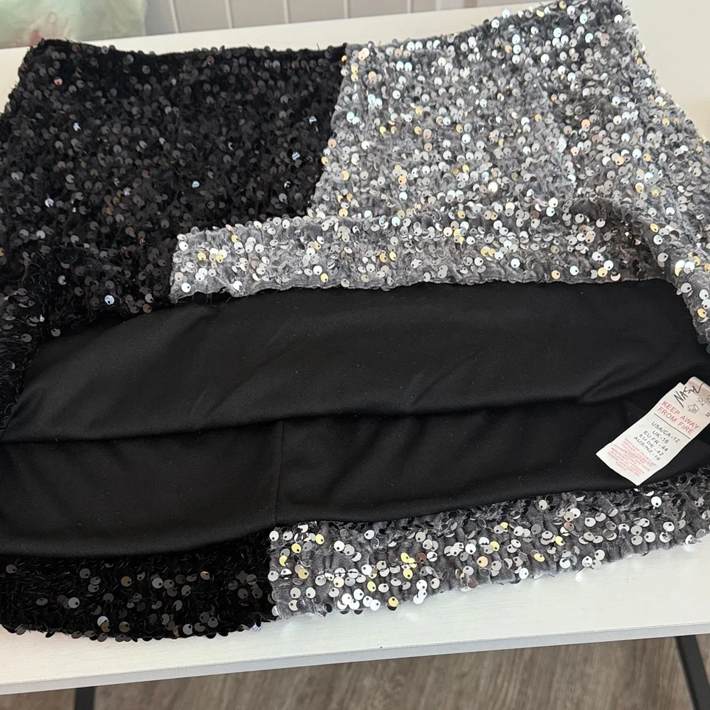 Nasty Gal Sequin Us Over Two Toned Black and Silver Mini Skirt